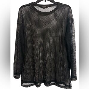 Haoduoyi L Black Mesh Sheer Goth Grunge Whimsigoth Top Lightweight